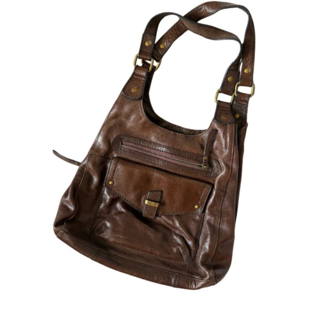 M&S Collection Leather Shoulder Bag | Brown Hobo Purse Minimal Classic UK